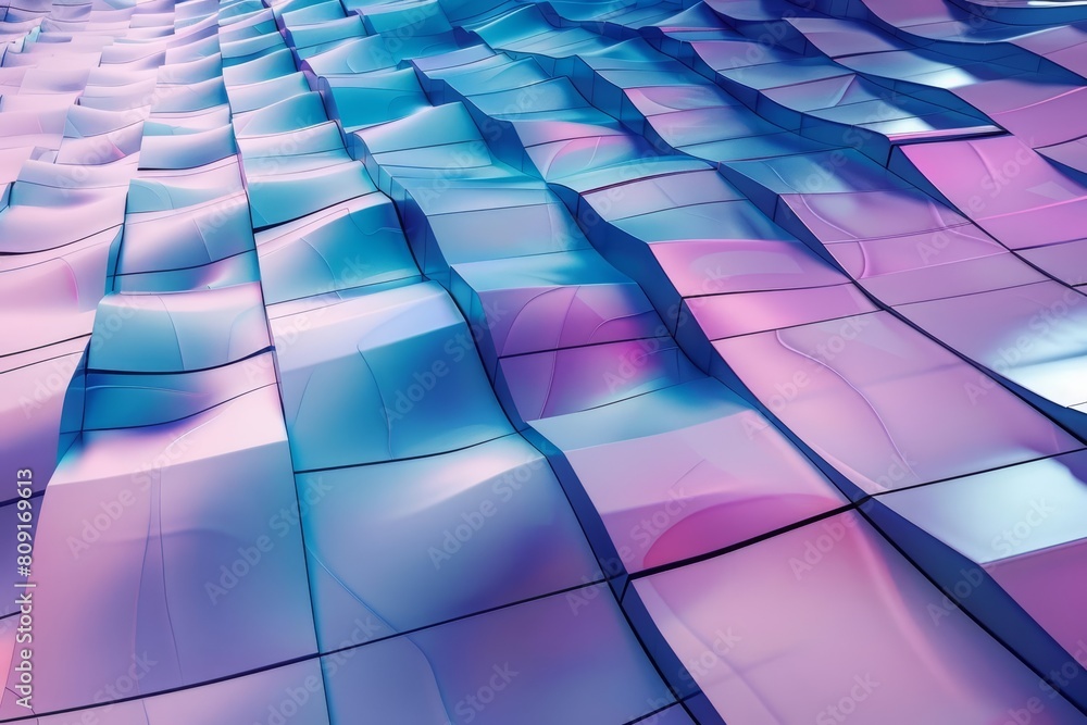 Poster this luxury abstract background features smooth shapes and a palette of cyan blue and purple grids, 