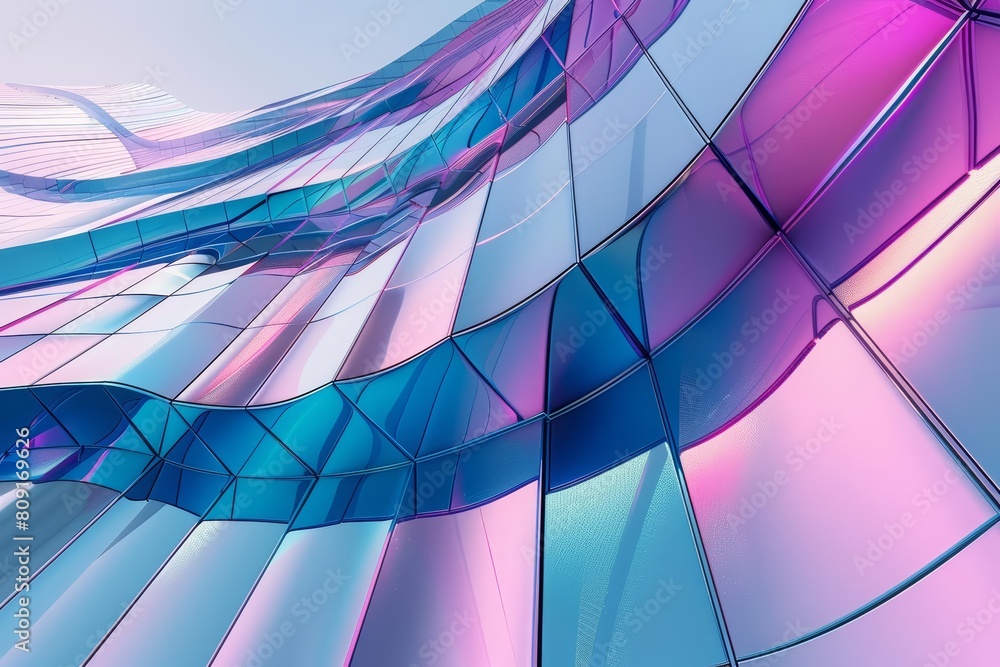 Poster this luxury abstract background features smooth shapes and a palette of cyan blue and purple grids, 