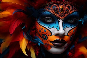 Vibrant carnival mask with feathers