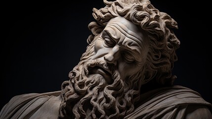 Dramatic stone sculpture of a bearded figure
