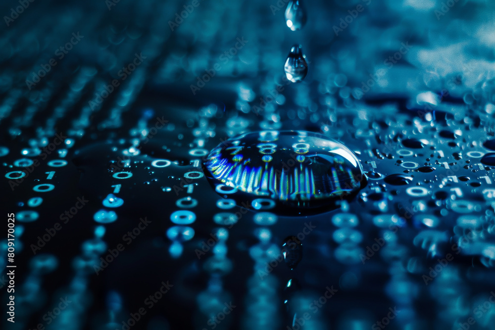 Aufkleber a close up of a drop of water on a surface with numbers on it