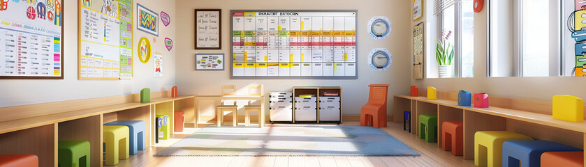 Speech Therapist's Office Wall: Featuring phonetic charts, speech therapy materials, and a whiteboard with therapy schedules