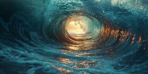 Wave tunnel breaking in the ocean - Powered by Adobe