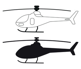 Helicopter outline line art vector and silhouette