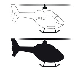 Helicopter outline line art vector and silhouette