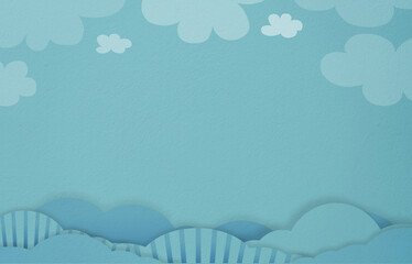 Baby boy shower card,Blue Background, Studio Kids Room with Cloud paint and Cloud paper cut on cement wall texture.Empty Concrete with copy space for text and baby photos