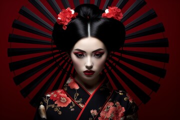 Mysterious asian woman in traditional japanese kimono