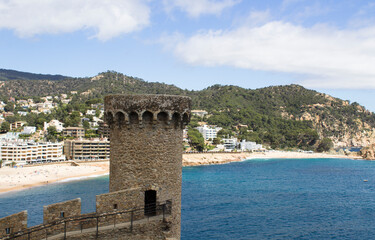 Beautiful view of the fort and city on the summer day. Tossa de Mar. Spain.