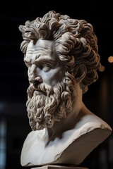 Detailed sculpture of a bearded man with intricate hair and facial features