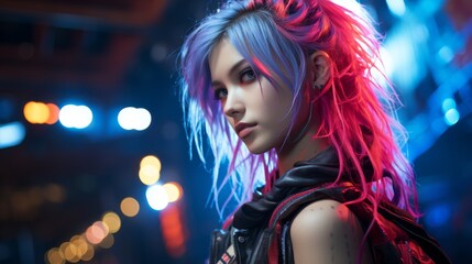 Colorful hair and urban nightlife