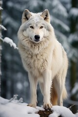 Obraz premium Majestic white wolf in snowy forest