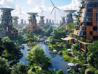 Sustainable Urban Oasis: Wind-Powered Buildings and Kinetic Energy Communal Spaces in Eco-Friendly Metropolis