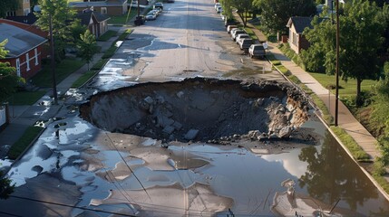 Large sinkhole in the middle of a city street