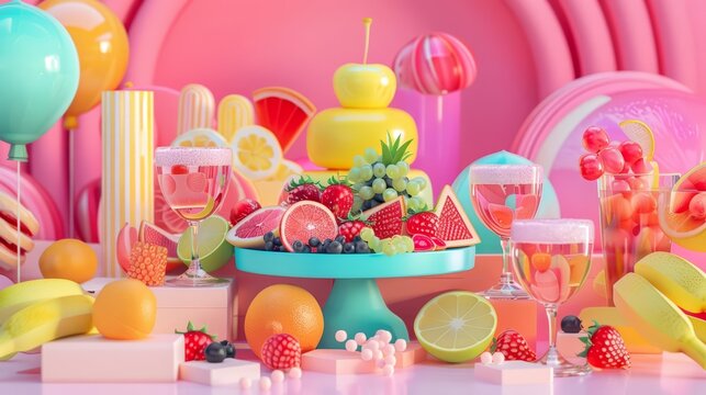 3D render pop art of a gourmet food festival, capturing the essence of culinary delight in cyber color, kawaii template sharpen with copy space
