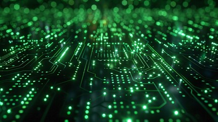 Obraz premium Vibrant Neon Green Circuit Patterns with Glowing Binary Codes: A Dynamic Hi-Tech Abstract Background for Futuristic Designs