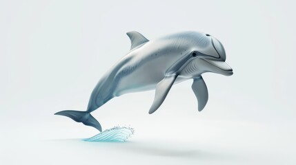 Obraz premium A beautiful isometric dolphin, gracefully leaping over virtual waves, 3d model isolated white background