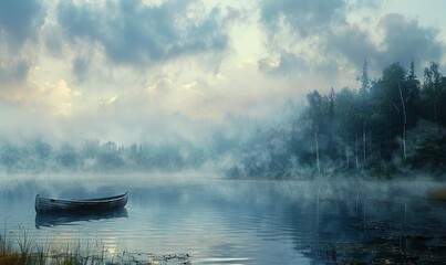 Fototapeta premium misty morning on the lake