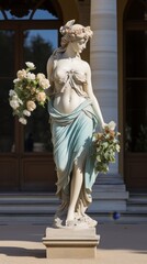 Obraz premium Elegant marble statue of a woman holding flowers