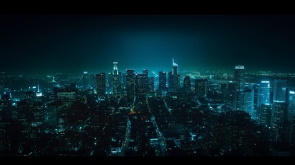 Photo of city lights on the horizon at night from a drone.