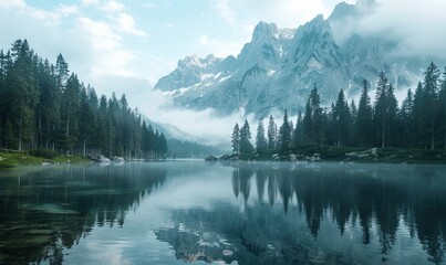 mountain and lake