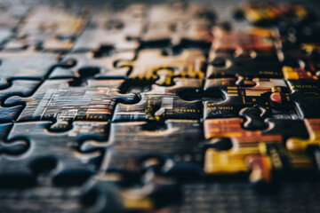 A close up of a puzzle with one piece missing