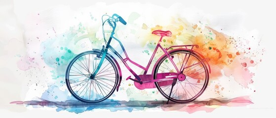 Fototapeta premium A lovely watercolor of a bicycle, vibrantly showcasing its cheerful colors, isolated concept minimal with white background