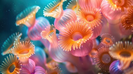 Underwater flowers in pink, orange and blue