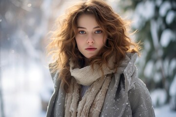 Captivating young woman in winter wonderland