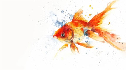 A tiny painting of a goldfish, artistically presenting its fluid motion, isolated with a white background