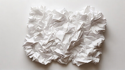 white crumpled paper on white background. realistic style,
