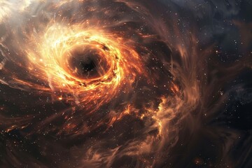 A black hole in deep space, emitting no light, surrounded by swirling matter and bending light, A celestial phenomenon like a supernova or black hole