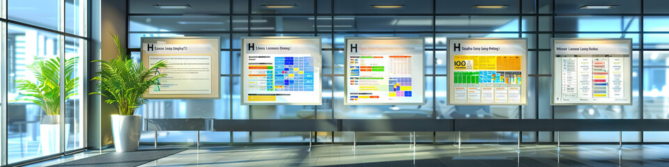 HR Manager's Wall: Featuring organizational charts, employee training schedules, and a board with job postings