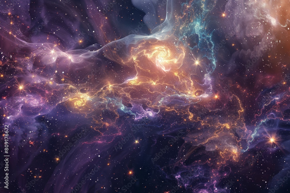 Poster a vibrant space teeming with countless stars and celestial patterns, a celestial theme with cosmic p