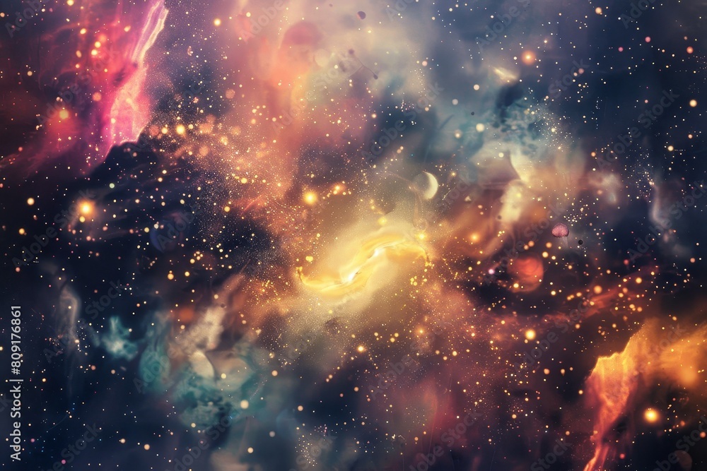 Poster a colorful space with numerous stars shining brightly in cosmic patterns, a celestial theme with cos