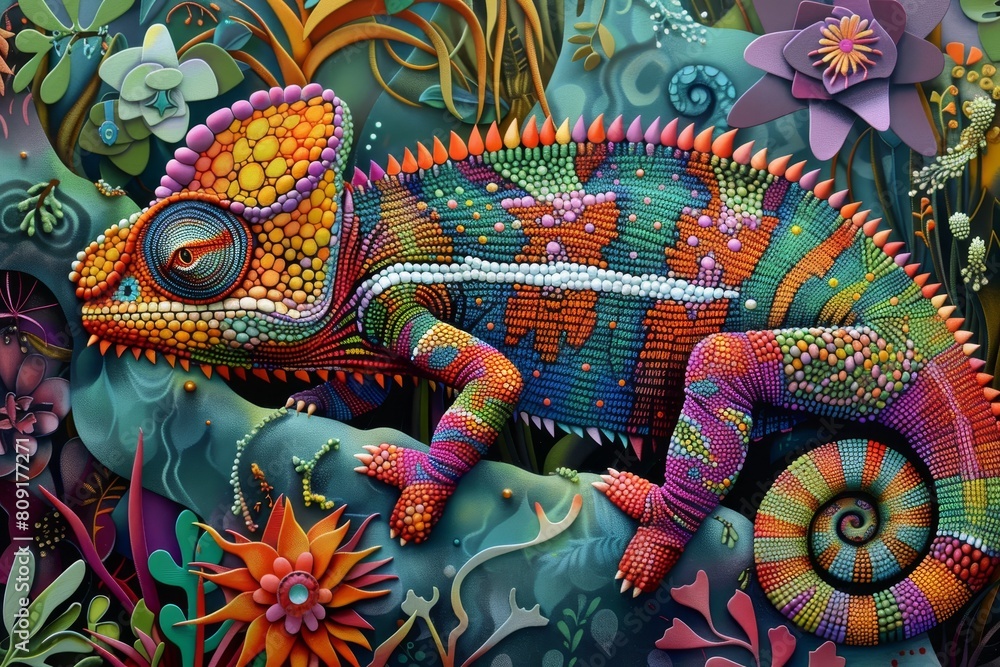 Poster a chameleon is perched on a tree branch, blending in with its surroundings, a chameleon blending sea