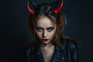 Mysterious woman with red devil horns