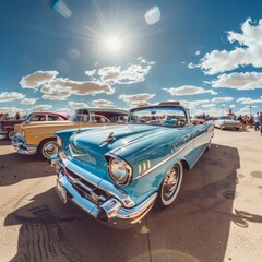 classic vintage cars at a car show under a sunny sky