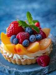 Delicious fruit tart with fresh berries and citrus