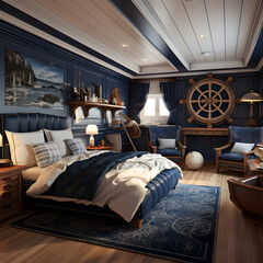 bedroom with modern blue decor