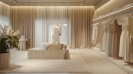 Elegant clothing boutique interior with hanging garments