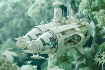 Futuristic strange style of transport vehicles powered by photosynthesis in paper art styles, closeup cinematic sharpen