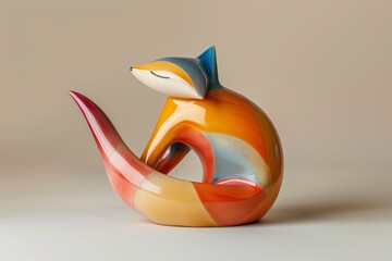 Colorful abstract ceramic fox sculpture
