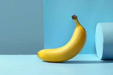 Vibrant yellow banana on blue background