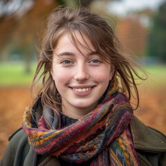 Smiling young woman with windblown hair