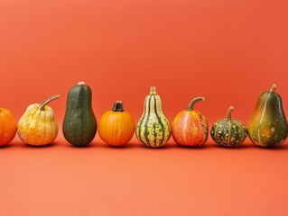 Assortment of colorful autumn gourds and pumpkins