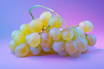 Closeup of juicy yellow grapes with water droplets