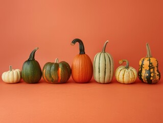 Assortment of colorful autumn pumpkins and gourds