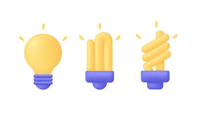 3D Lightbulb icons. Lamp bulb icons set. Trendy and modern vector in 3D style