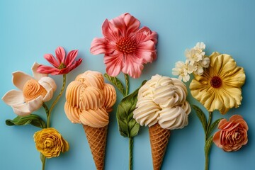 Vibrant floral arrangement and ice cream cones