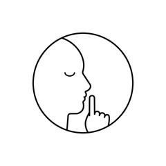 do not disturb icon, please do quiet, pssst or shhh gesture lips, silence or secret, keep shut mouth, line symbol on white background - editable stroke vector